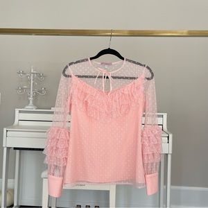 Elegant women blouse, Peach color with ruffles